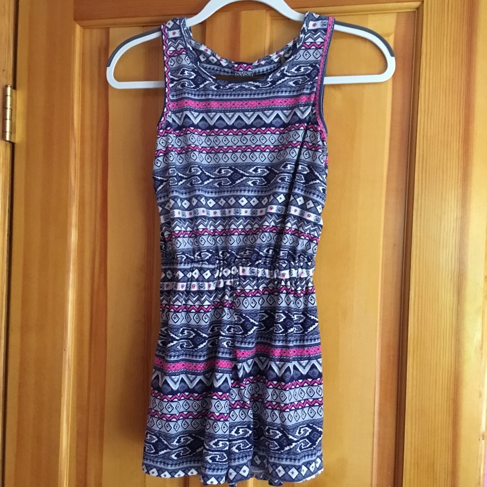 Poof Girl Zen Patterned Grey White Pink Romper